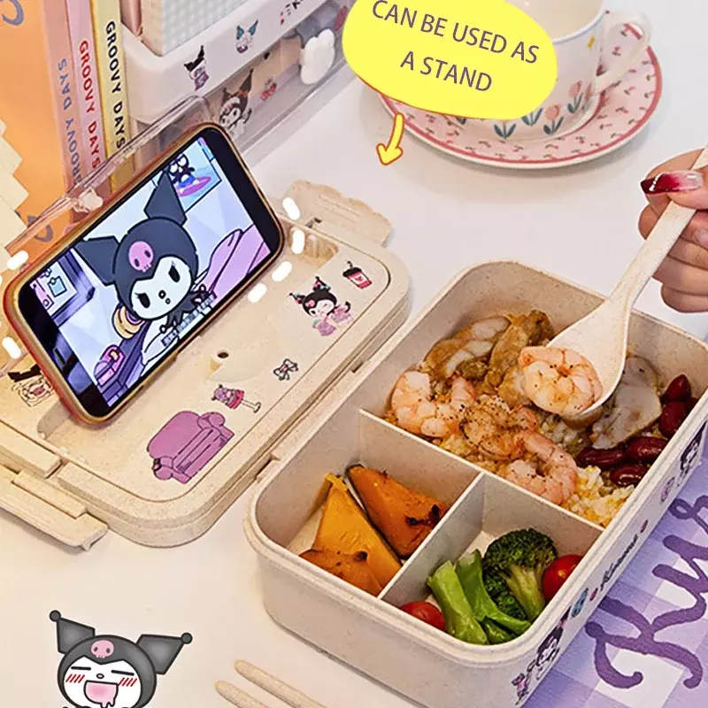 MINISO Kuromi-fiambrera Cinnamoroll My Melody para estudiantes, caja Bento ecológica, vajilla, contenedor de almacenamiento de alimentos