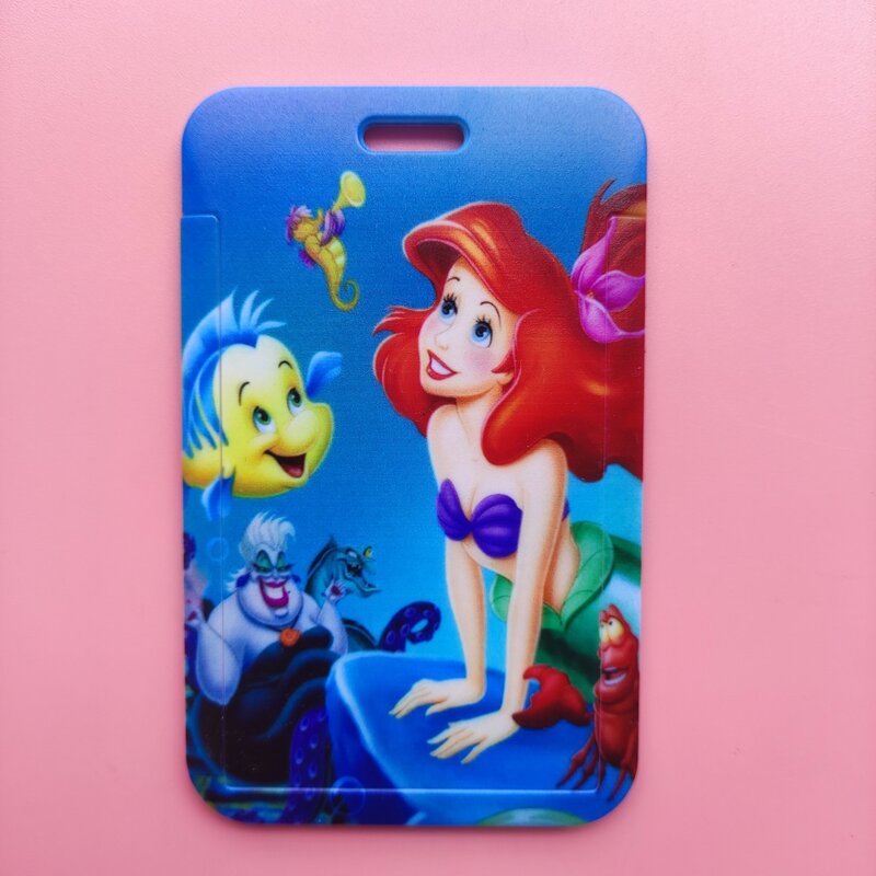 Porte-cartes d'identité de la princesse Disney Ariel, lanière de cou pour femmes, porte-Badge de crédit, Clip rétractable
