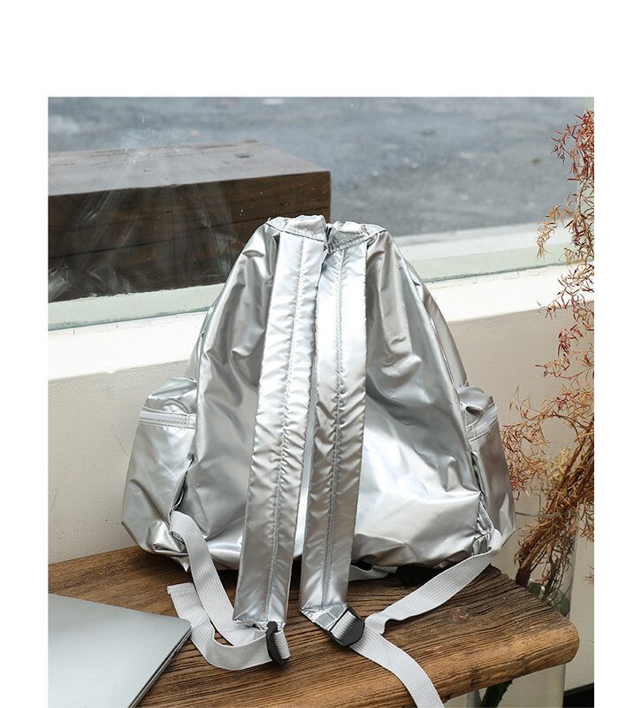 Серебристый водонепроницаемый рюкзак для мужчин и женщин, легкая дорожная сумка, популярный школьный плиссированный рюкзак со шнурком 2024