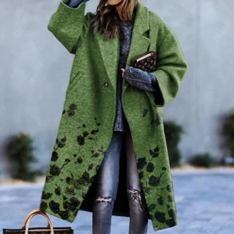 가을/겨울 여성의 새로운 빈티지 미적 인쇄 우아한 옷깃 느슨한 패션 거리 활주로 고품질 긴 트위드 재킷, 2022