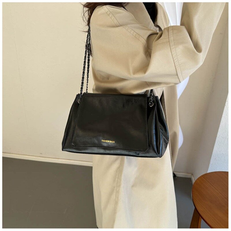 Вместительная сумка через плечо, женская модная Ретро Осенняя сумка через плечо с цепочкой, Повседневная текстурная маленькая квадратная сумка через плечо