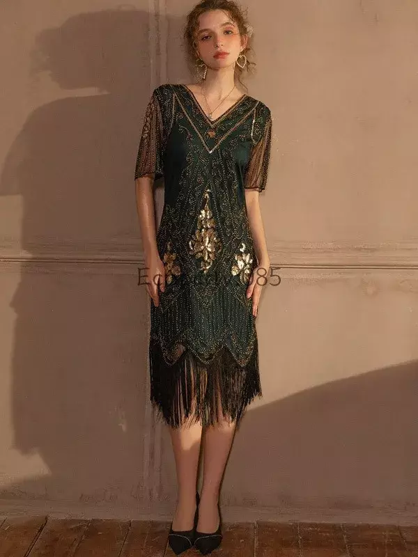 1920er Jahre Vintage Pailletten Gatsby Prom Quaste Kleider für Frauen Dinner Party Tanz kleider sexy Kleider Jazzage Flapper Kleid 1920 neu