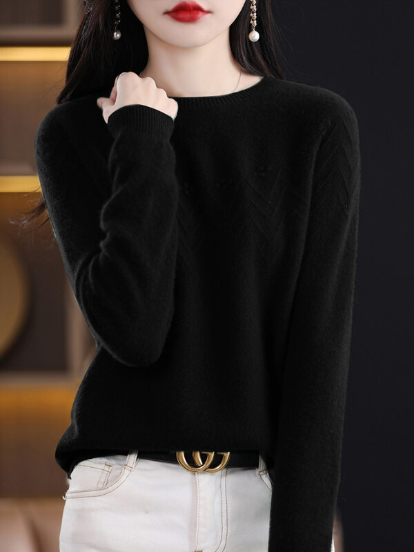 Jesienno-zimowa odzież damska sweter Aliselect 100% sweter z wełny Merino bluzki Basic z okrągłym dekoltem sweter z długim rękawem