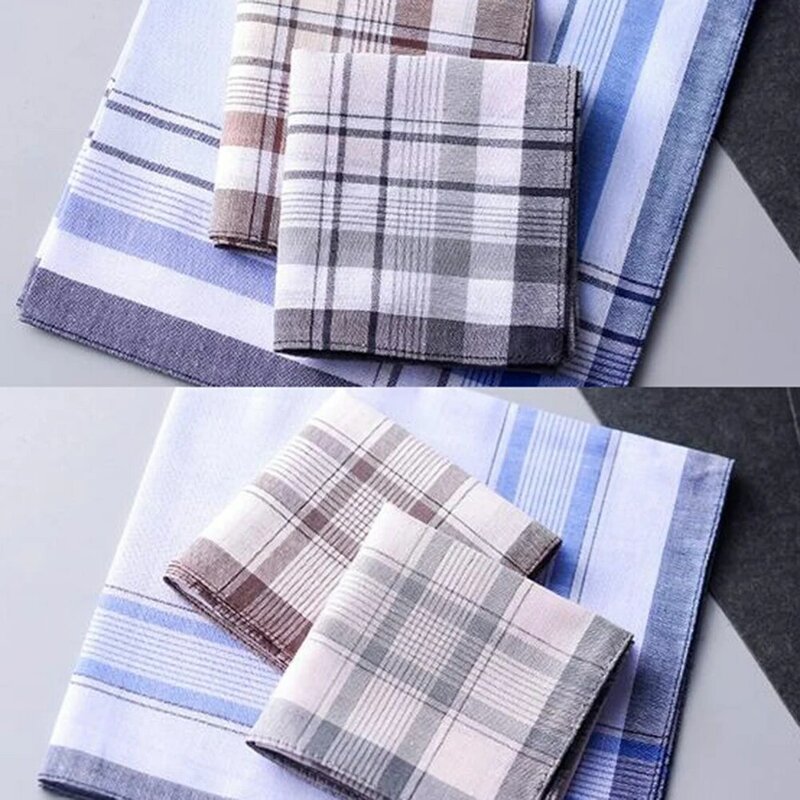 1pc Square Plaid Stripe Handkerchiefs Vintage Classic Hanky Pocket Cotton Business Chest Towel Wedding Party 38*38cm Random