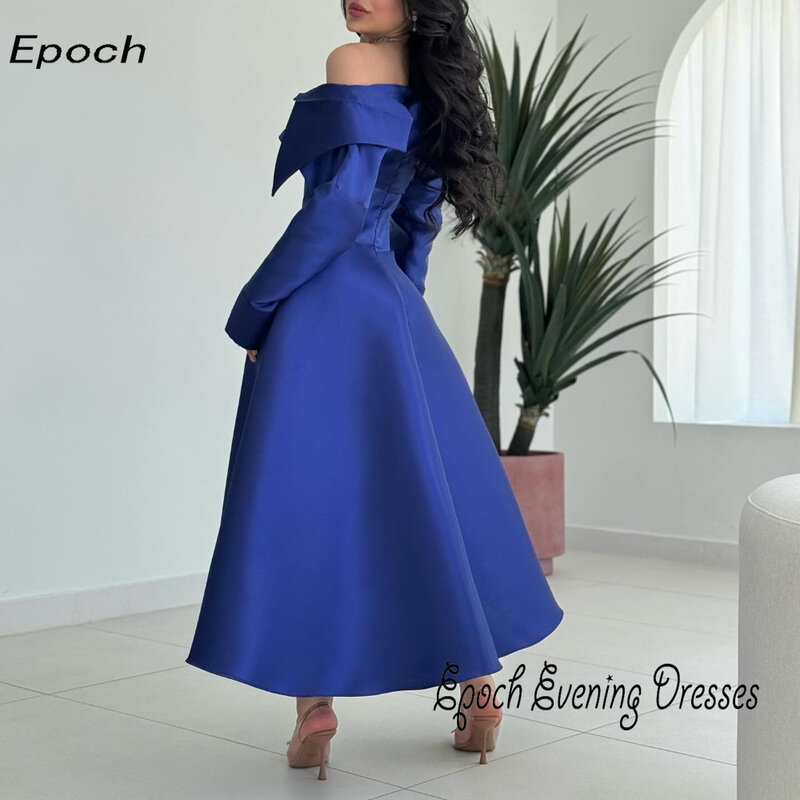 Abito da sera formale in raso per donne Sexy 2024 muslimexmuslimal Off The Shoulder blu Navy lungo a-line Cocktail Party Prom Gown