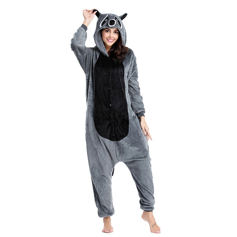 Men Pajamas Animal Kigurumi Women Raccoon Onesies For Adults Cartoon One-Piece Pijamas Full Body Birthday Gift Cosplay Costume