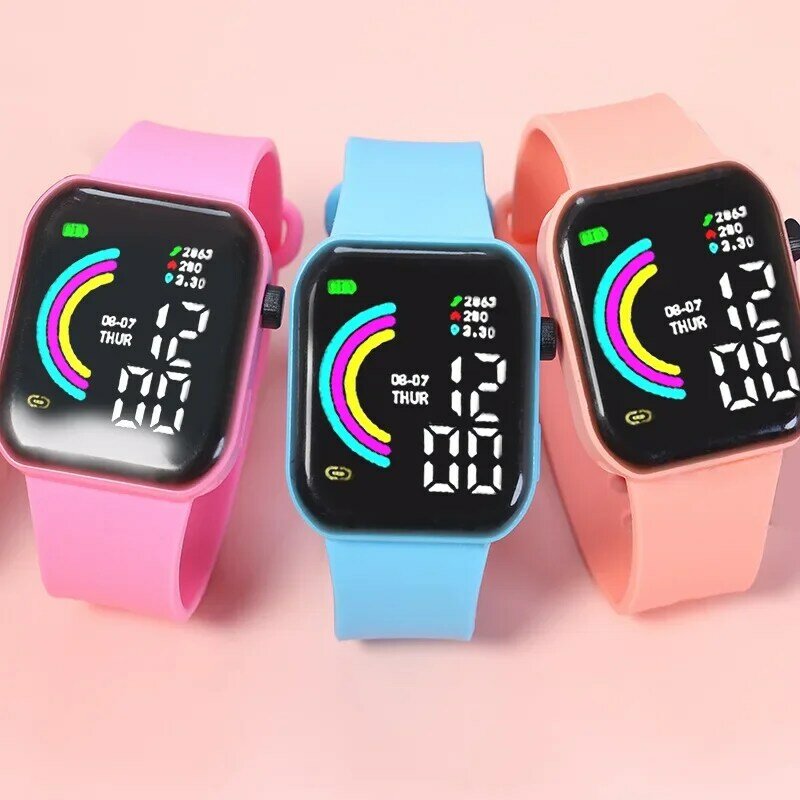 Jam tangan elektronik anak pelangi, arloji persegi Digital Y1 layar besar untuk anak laki-laki dan perempuan 2023