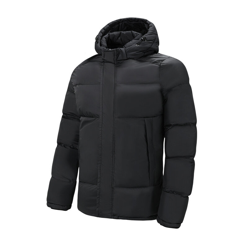 Jaket mantel parka musim dingin pria, Luaran hitam tebal berkerudung kasual ukuran besar untuk lelaki