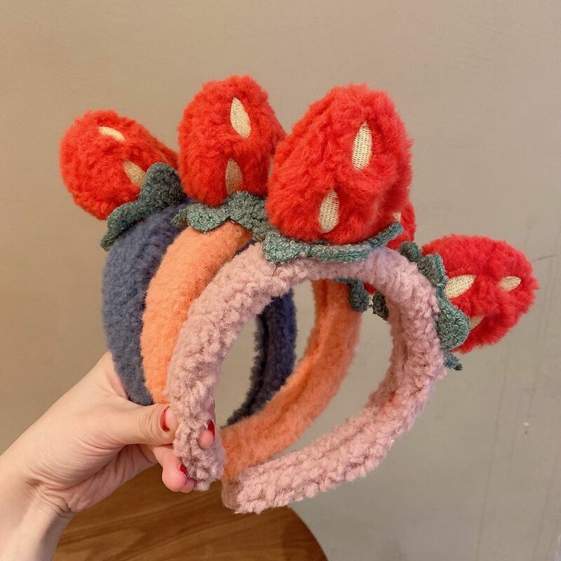 Kids Cute Shower Cloth Wash Face Flower Strawberry Hairband Female Hair Wrap Korean Style Headband Plush Hair Hoop