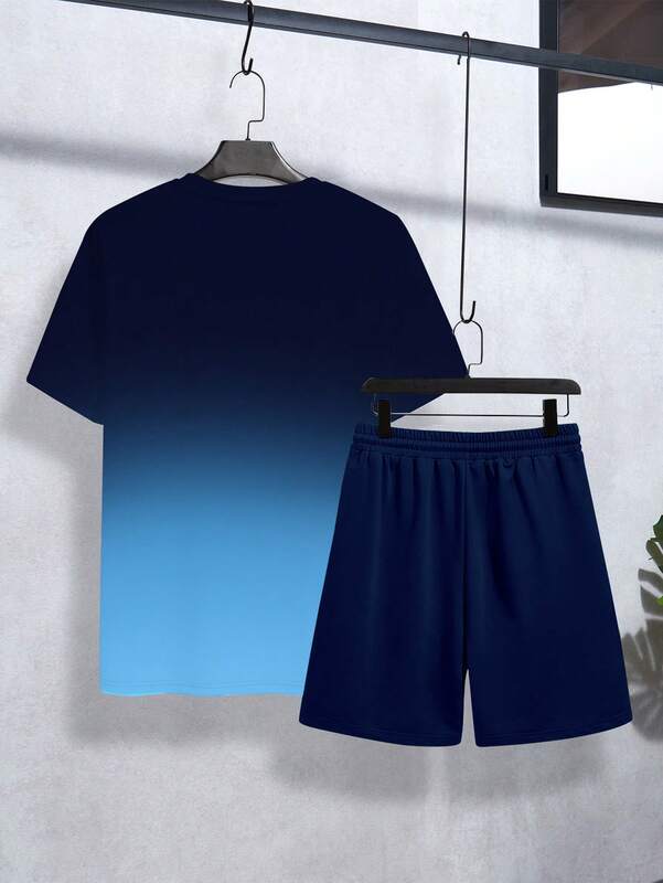 Camiseta e shorts de manga curta monogramada masculina casual, moda confortável, street wear, exterior, verão
