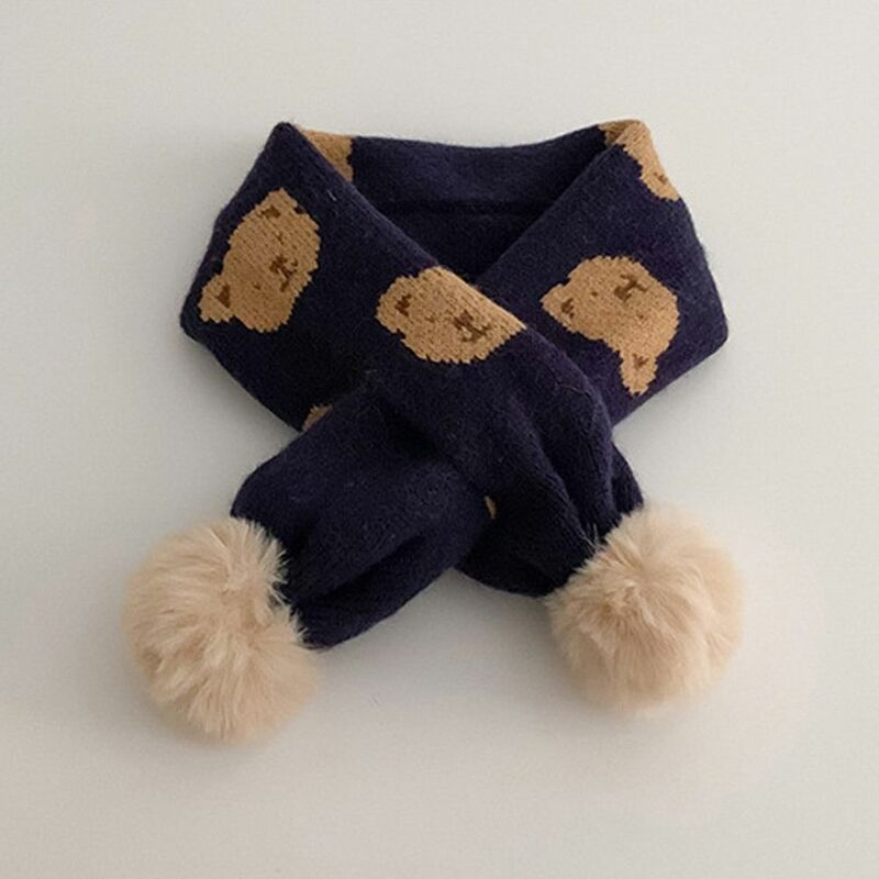 Плотный вязаный шарф, модный зимний теплый шарф с милым медведем, детский зимний шарф с мультяшным рисунком