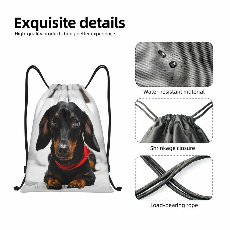 Cute Dachshund Dog Print Drawstring Backpack Sports Gym Bag for Women Men Sausage Wiener Badger Dogs Shopping Sackpack