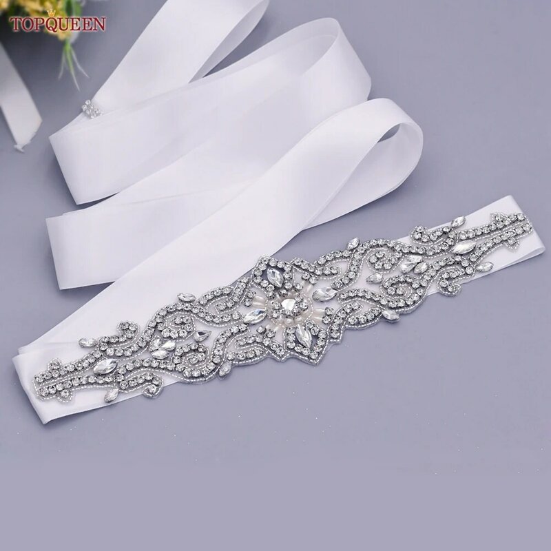 TOPQUEEN S26 Luxury Rhinestones Wedding Dresses Belt Women Crystal Applique Decoration Sparkly for Bride Waistband Bridal Sash