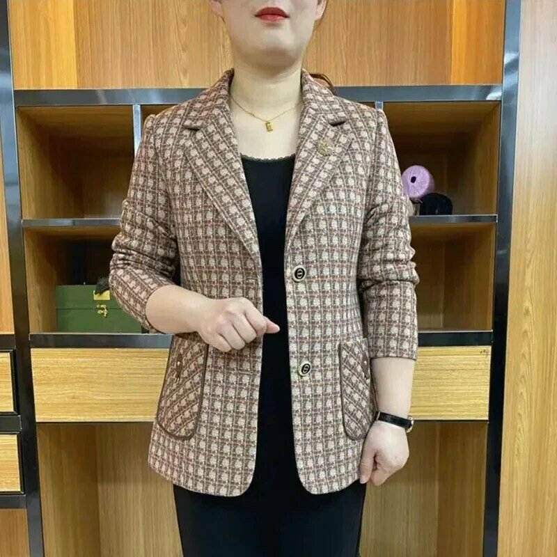 Fashion Plaid Suit Jacket 2024 New Spring Autumn Coat Tops Women's Blazer Loose Slim Casual Outerwear Casaco Feminino 4XL