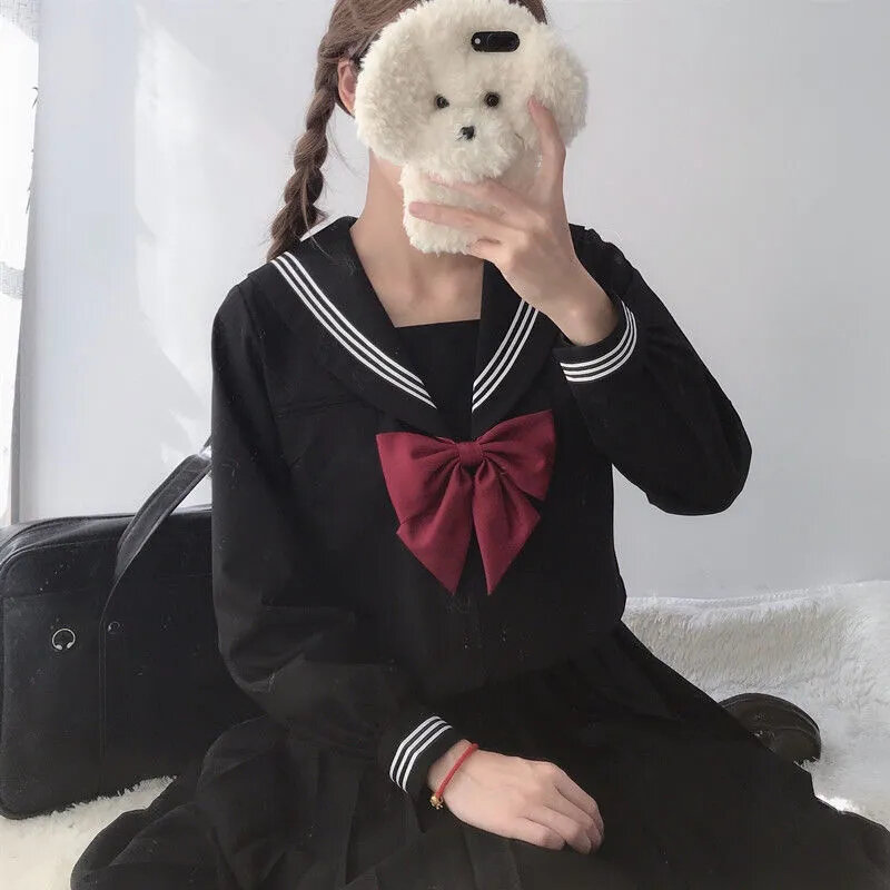 Japanische Schuluniform Anzug Sailor JK S-2XL Grund Cartoon Mädchen Navy Sailor Uniform Schwarz sets Navy Kostüm Frauen mädchen kostüm