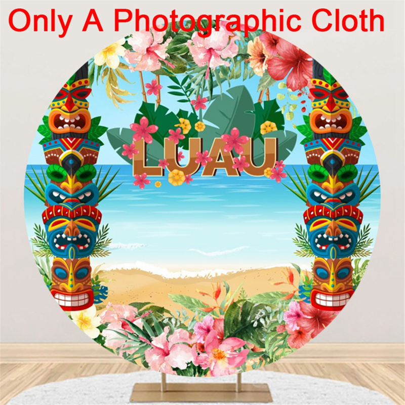 100cm Diameter Hawaiian Skateboarding Beach Party Supplies Round Curtain Background Cloth Photo Photography Props, H
