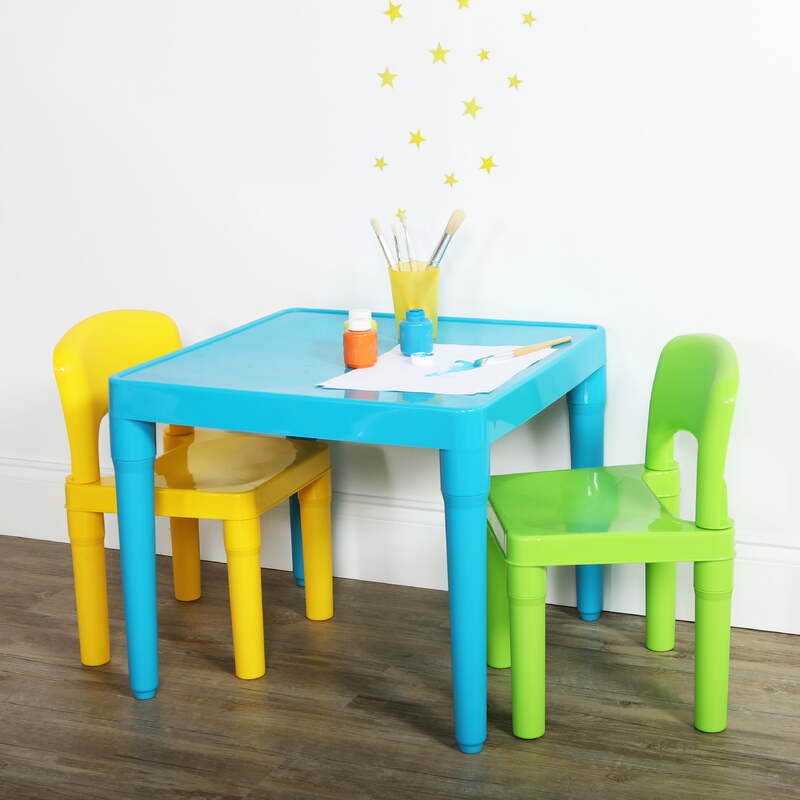 Modern Kids Lightweight Plastic Aqua Table and 2 Chairs Set, Square
