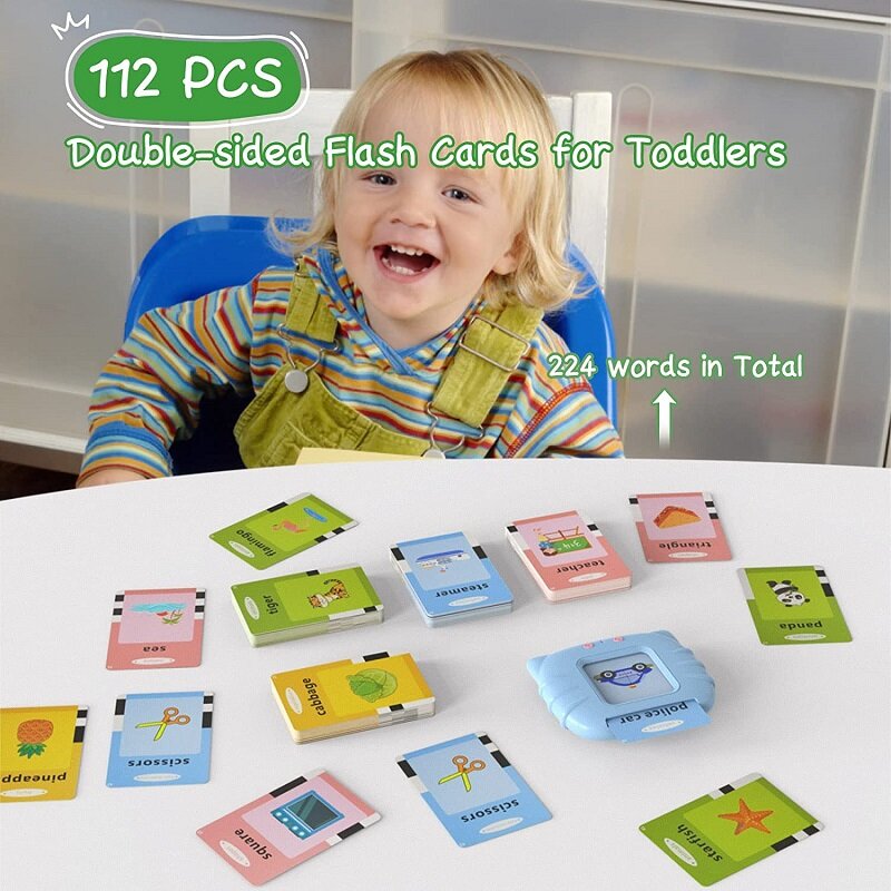 Tarjetas Flash de aprendizaje para niños pequeños, juguetes educativos de aprendizaje para 2-6, 112 tarjetas de piezas, 224 palabras, juguete preescolar, regalo de cumpleaños