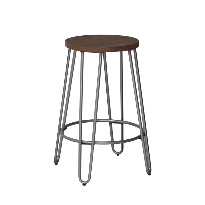 Krzesełko barowe w naturalnym metalowym wykończeniu, krzesło, stołki barowe do kuchni, stołki barowe