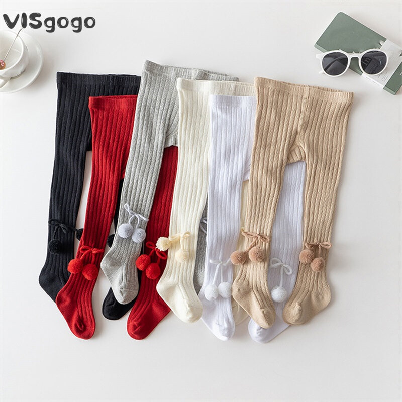 Visgogo-طفلة مضلع متماسكة الجوارب ، جوارب طويلة لطيف مع جوارب بومس ، تمتد طماق للأطفال الصغار ، الجوارب الدافئة ، الخريف والشتاء