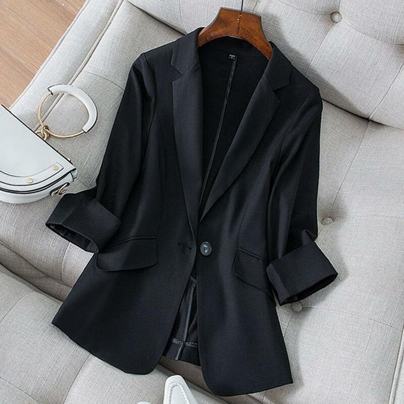 Three-quarter Sleeve Coat Chic Breathable Women's Slim Fit Coat Lightweight 3/4 Sleeve Suit Jacket for A Stylish Temperament