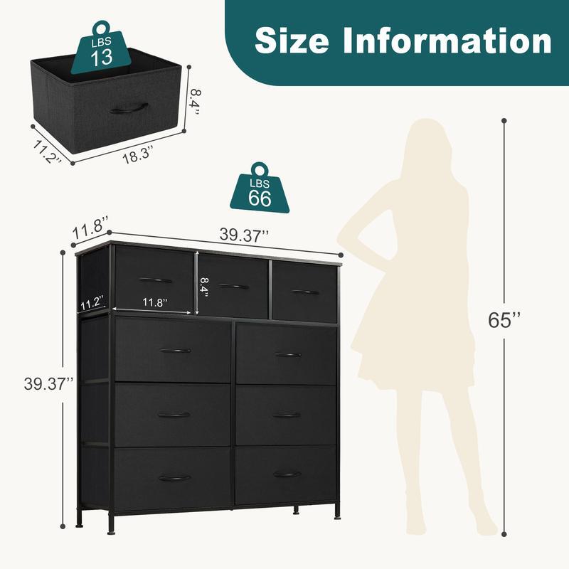 SweetcrispyFun Dresser - Fabric Storage Tows with Fabric Bins, Steel Frame and Wood Top for Bedroom, Closet, Entryway