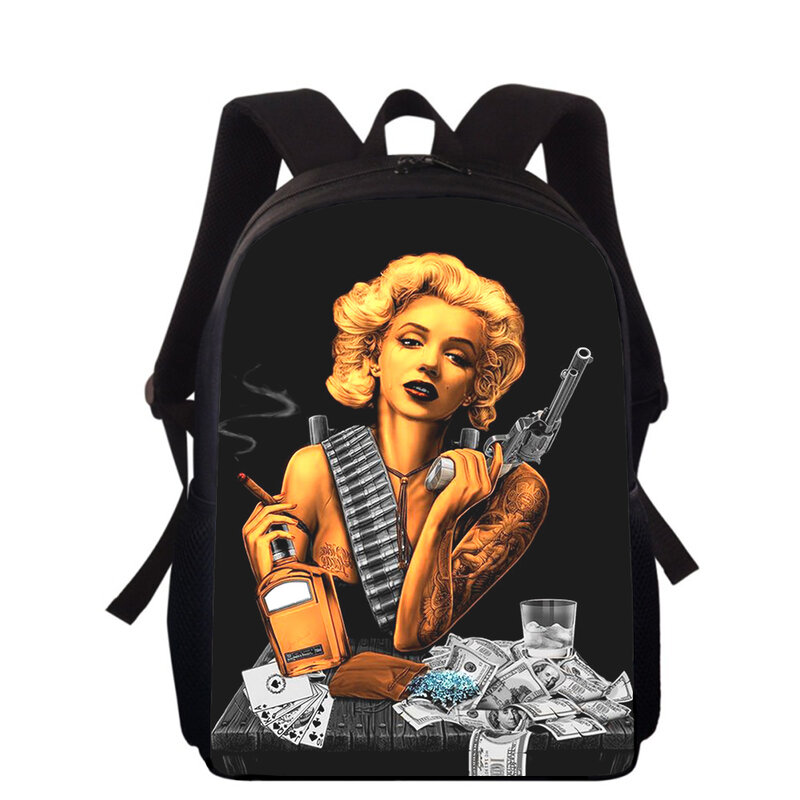 Marilyn Monroe 15 ”กระเป๋าเป้สะพายหลังสำหรับเด็กพิมพ์ลาย3D กระเป๋านักเรียนสำหรับเด็ผู้ชายเด็กผู้หญิงกระเป๋าเป้สะพายหลังนักเรียนกระเป๋าหนังสือ