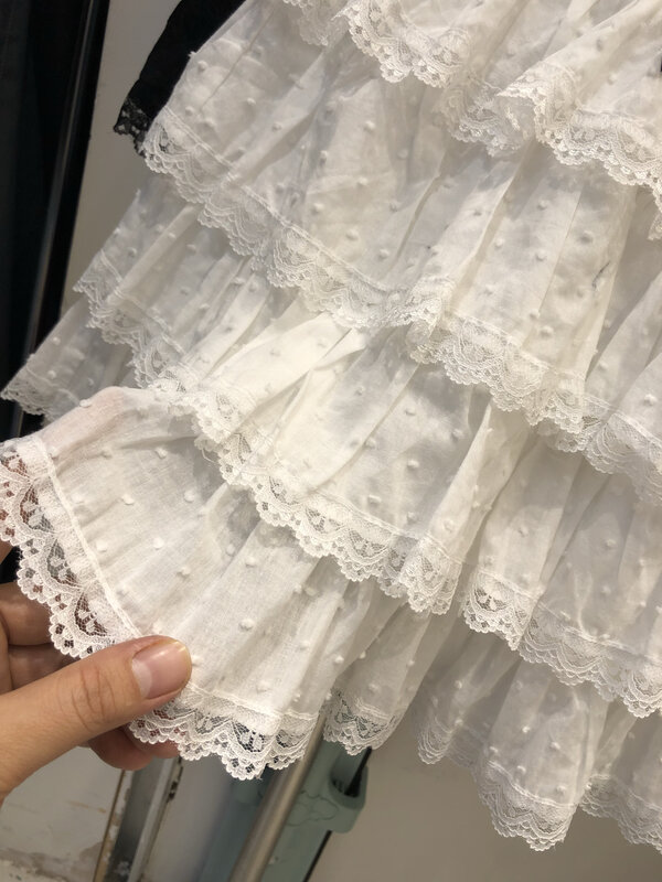 Styl japoński kokardka z wysokim stanem biała krótka spódniczka damska 2024 letnia haftowana warstwowa spódniczka Mini Lolita Girl