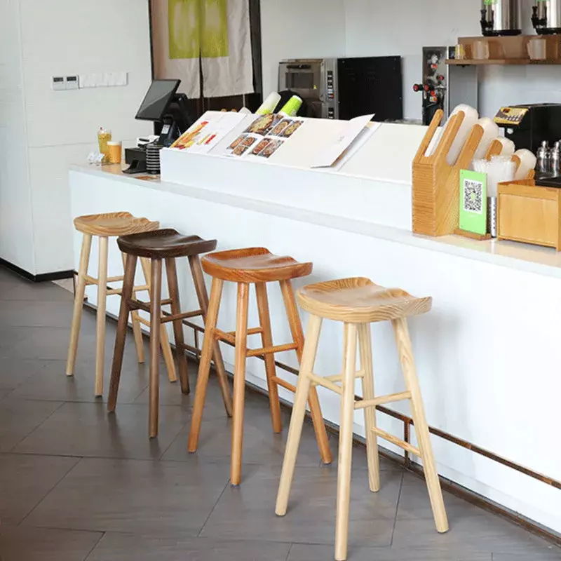 Kursi Bar Log Modern Nordic, Kedai Kopi suasana indah bangku kayu Solid rumah ruang makan kursi Bar tinggi
