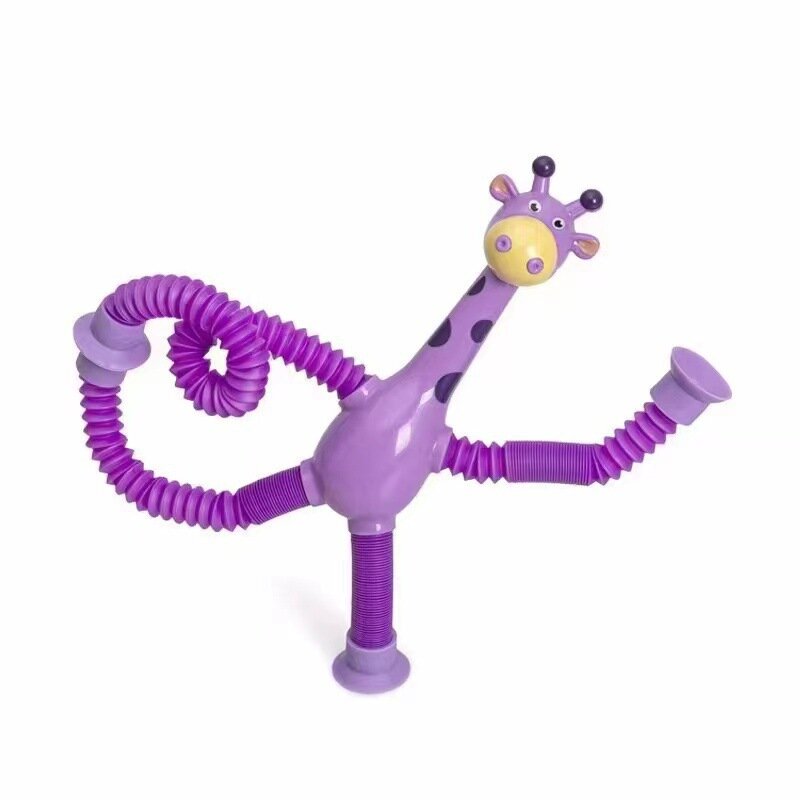 Girafe Télescopique avec Tubes Pop pour Enfant, Soufflet Sensoriel, Jouet à Presser Anti-Stress