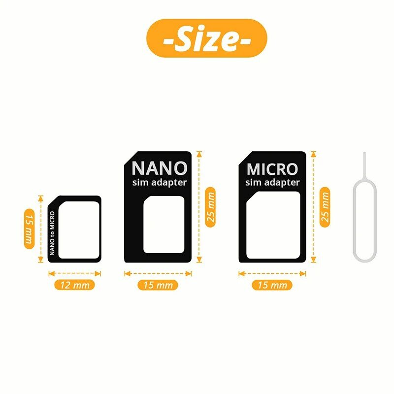 10 Sets SIM Card Adapter, Standard 4 in 1 Converter Kit, Nano Micro Standard Converter with Steel Tray Eject Pin for Smartphone