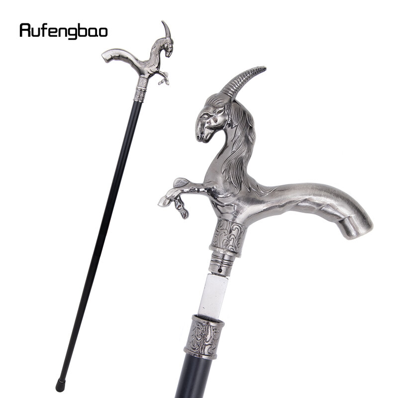 Goat Grassland Animal Single Joint Walking Stick with Hidden Plate Self Defense Fashion Cane Plate Cosplay Crosier Stick 93cm