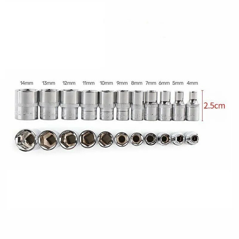 1Pc 4MM  5MM  6MM 7MM 8MM 9MM 10MM 11MM 12MM 13MM 14MM 1/4" Socket Wrench Head Sleeve Double EndHand Tools