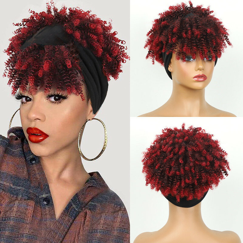 CEY-Perruque Synthétique Crépue Bouclée avec Écharpe, Faux Cheveux Naturels Courts Afro Bouclés pour Femme Noire