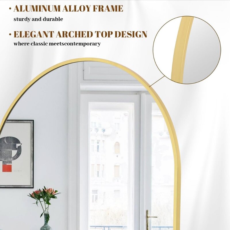 Large Floor Mirror with Aluminum Alloy Frame, Standing Hanging or Leaning Wall-Mounted Mirror, Vanity Mirror for Living Room