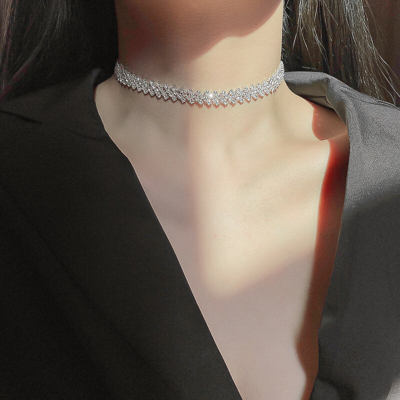 Kalung Choker Berlian Imitasi Penuh Mode untuk Wanita Kalung Kepribadian Kristal Geometris 2022 Hadiah Pesta Perhiasan Pernikahan