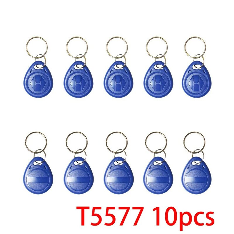 10 buah 125KHz T5577 kartu kontrol akses Tag kunci kosong Chip RFID cincin kartu Tag kunci 125KHz salinan dapat ditulis ulang duplikat