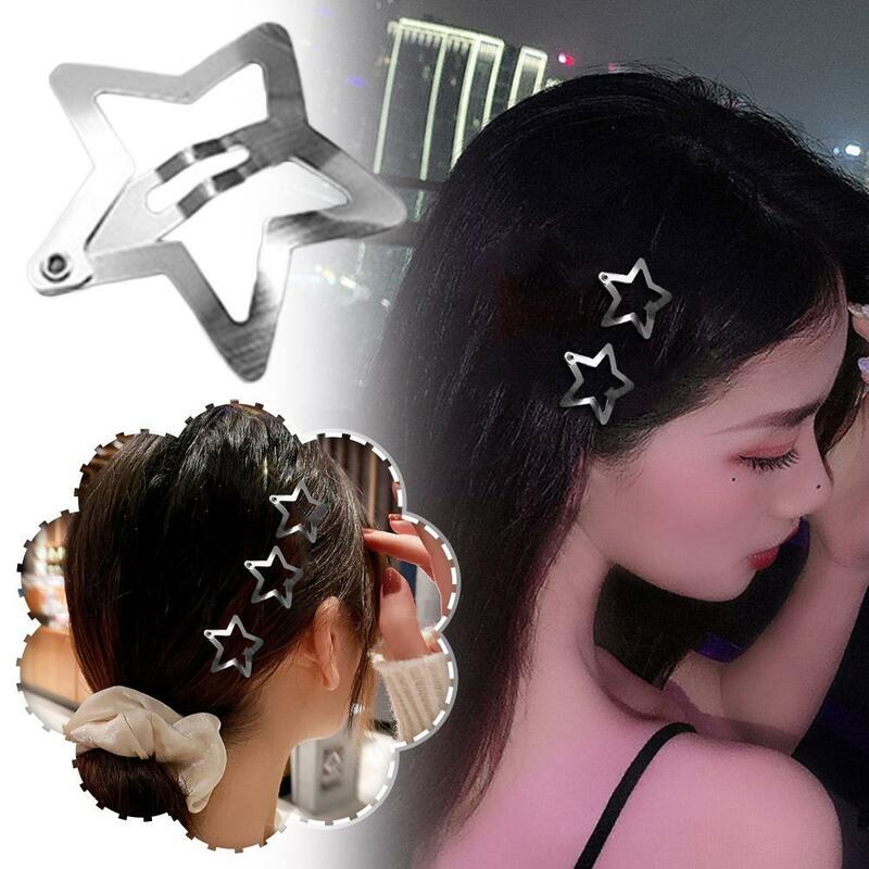 2Pcs Silver Star BB Hairclips Girl Cute Star Hair Clips Barrettes Women Mini Metal Snap Clip Cluster Star Hair Pins Accessories