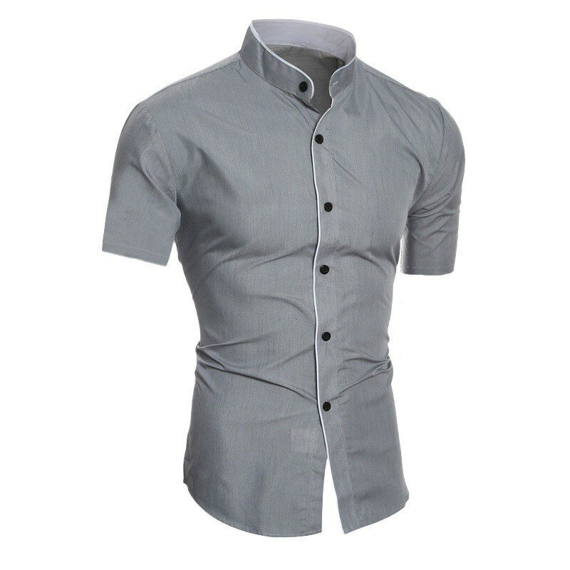 Camisa de manga curta monocromática masculina, camisa casual pendular, nova