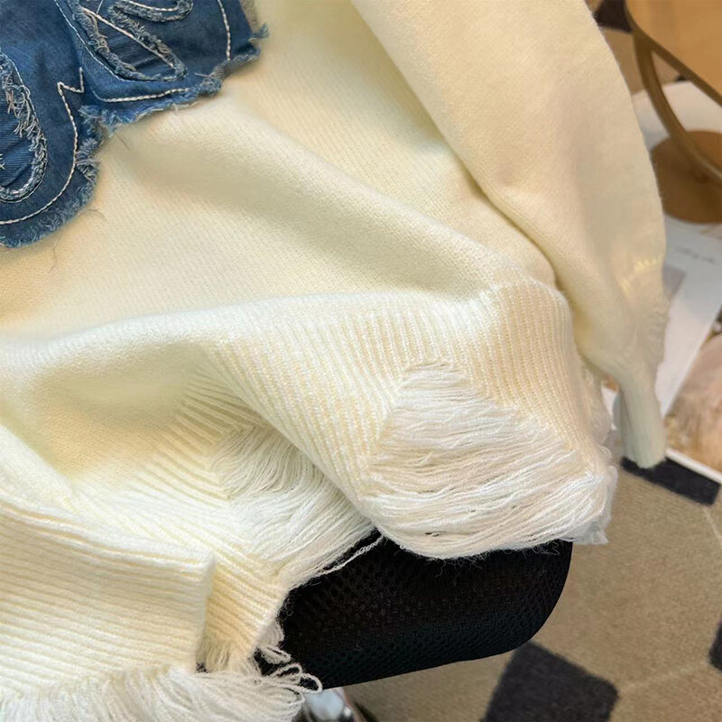 Sweet Casual Knitting pullover a maniche lunghe moda coreana donna farfalla stampa Y2K girocollo maglione strappato 2023 inverno