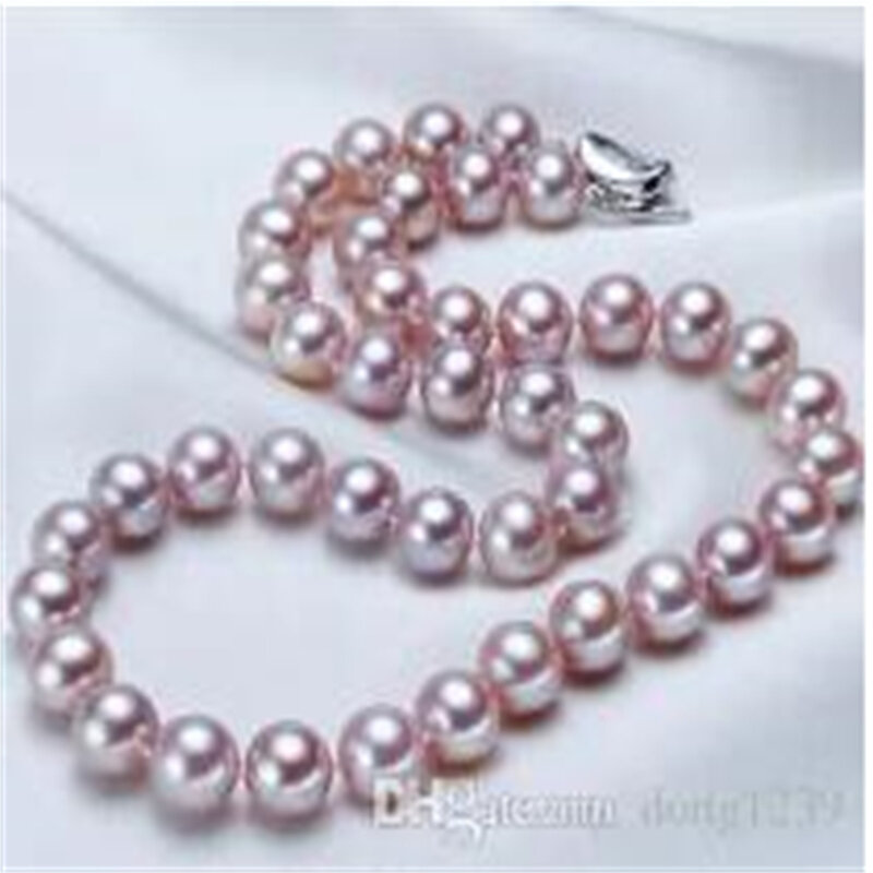 Envío Gratis bonito 10-11mm perla lavanda collar 18 pulgadas 925 s