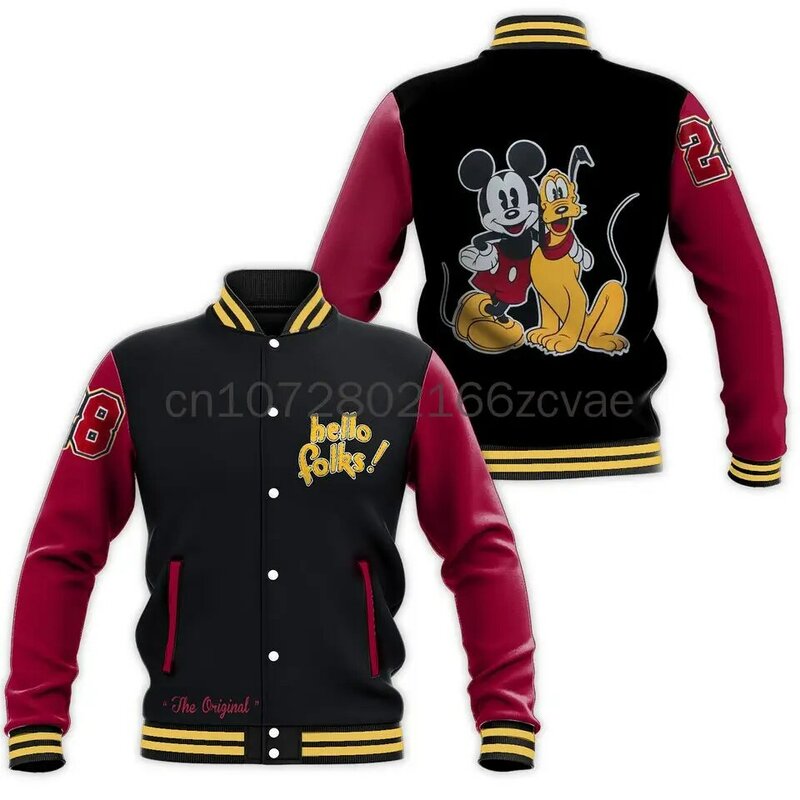 Giacca da Baseball Disney Mickey Mouse 2024 nuova giacca da Baseball Casual Disney giacca Oversize da uomo e da donna di strada