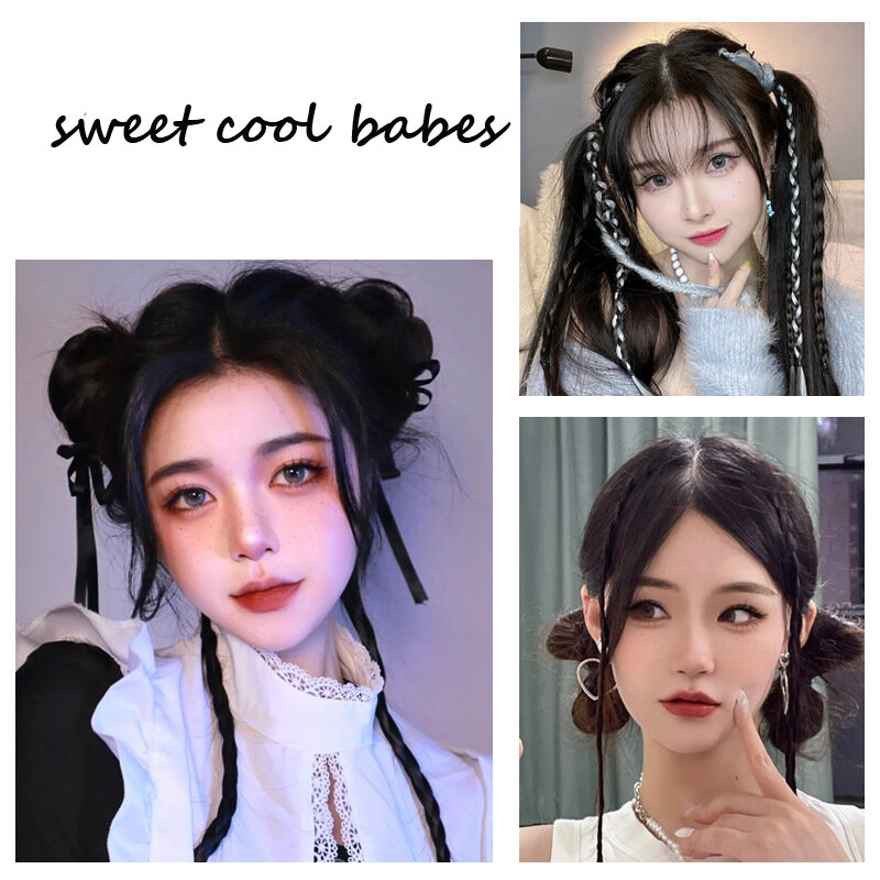 SEEANO 4 Pcs ยาวสังเคราะห์ Braiding Braid คลิปผสมสีชมพูสีเทาสีฟ้า Pony Tail Braids Hairpiece 18นิ้ว