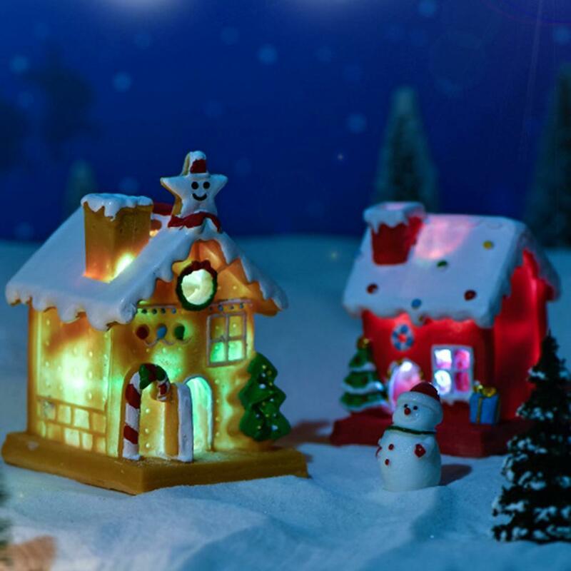 Nieuwe Diy Kerst Huis Ornamenten Simulatie Miniatuur Handwerk Met Verlichting Voor Kerstvakantie Feest Decor
