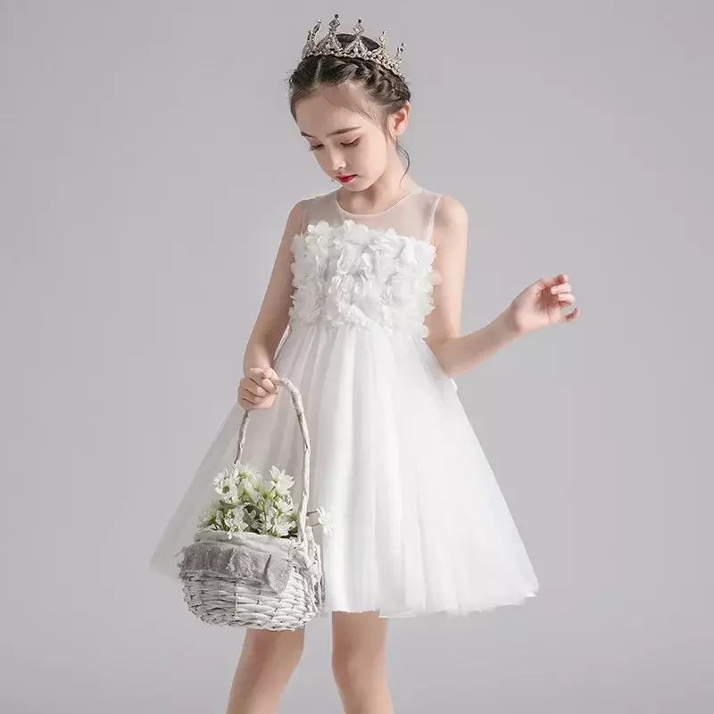 فستان أميرات منفوش للأطفال ، ملابس صيفية للبنات ، طبعة كورية ، تنورة أداء للأطفال ، جديد ، أو شاش