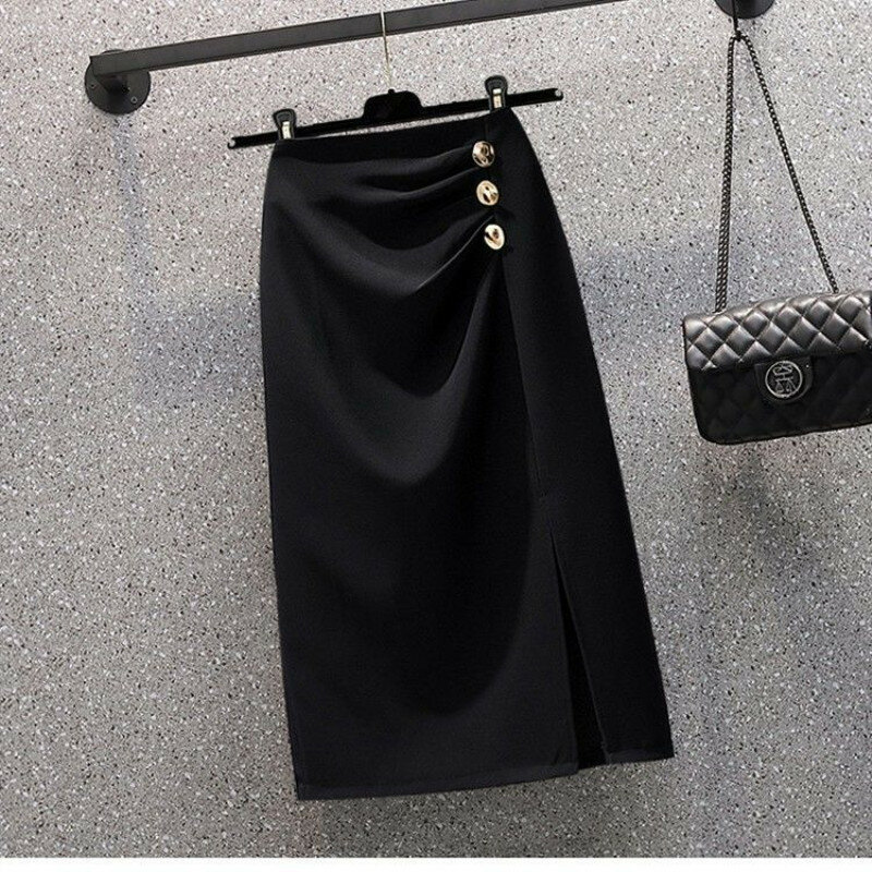 Dames Lente Herfst Zakelijke Kleding 2023 Koreaanse Kantoor Lady Sierlijke Zwarte Blazer Hoge Taille Rokken Tweedelig Set Jas Met Riem