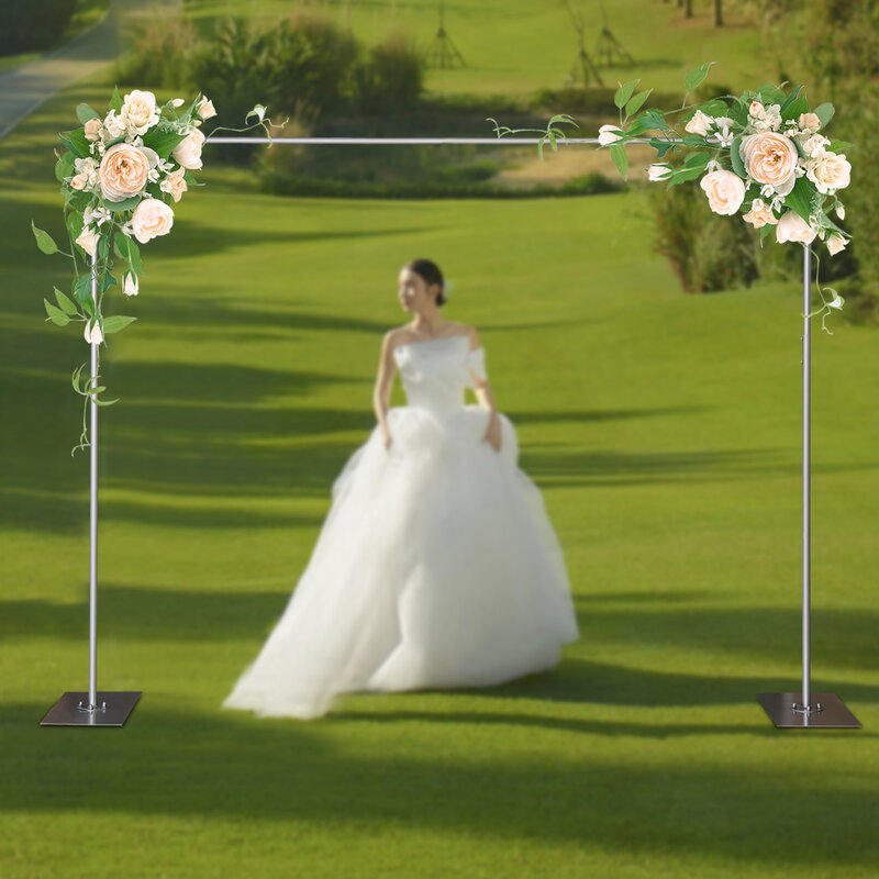 Kit tirai pipa tugas berat, pendukung latar belakang dengan dasar baja logam tinggi dapat disesuaikan, dekorasi latar belakang lengkungan pernikahan