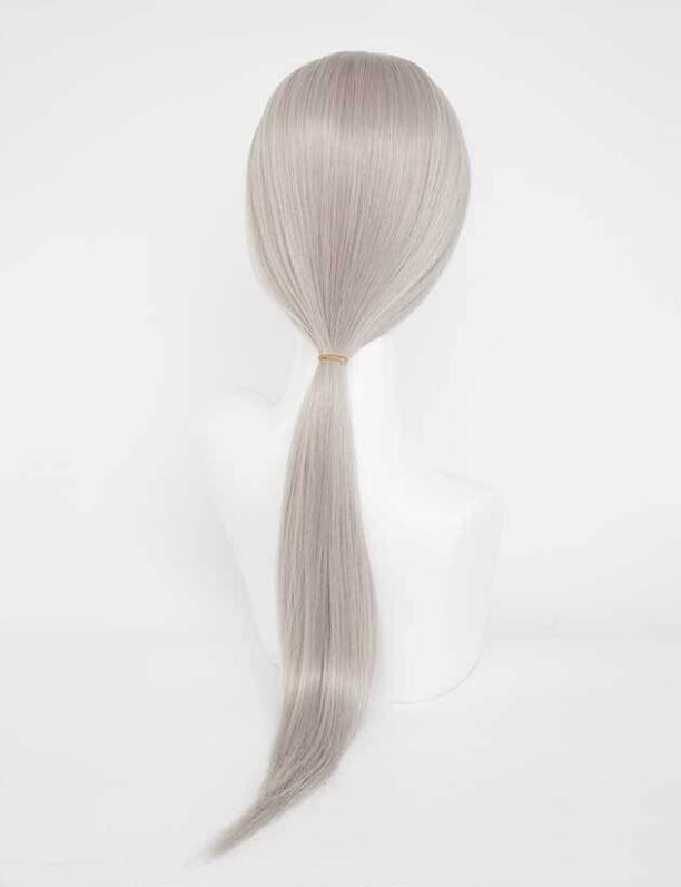 Quanxi parrucca cosplay fibra parrucca sintetica Anime motosega uomo parrucca Cosplay argento grigio capelli lunghi