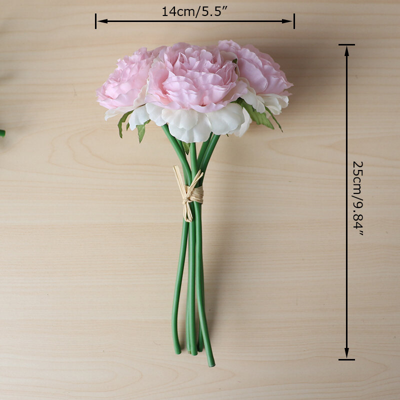 5pcs/bunch White Silk Peony Artificial Flowers Bride Bouquet Wedding Decor Fake Rose Flower For Pink Home Party Decoration