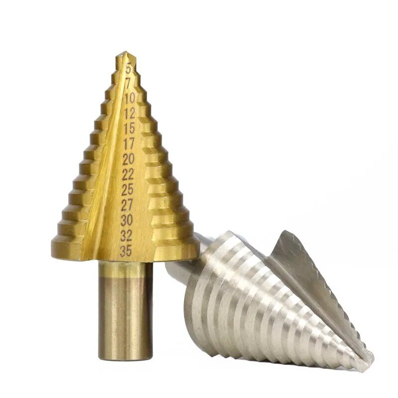 XCAN Step Drill Bit 1pc 5-35mm Step Cone Drill TiN Coated Straight Groove Hole Cutter HSS Round Shank Metal Drill